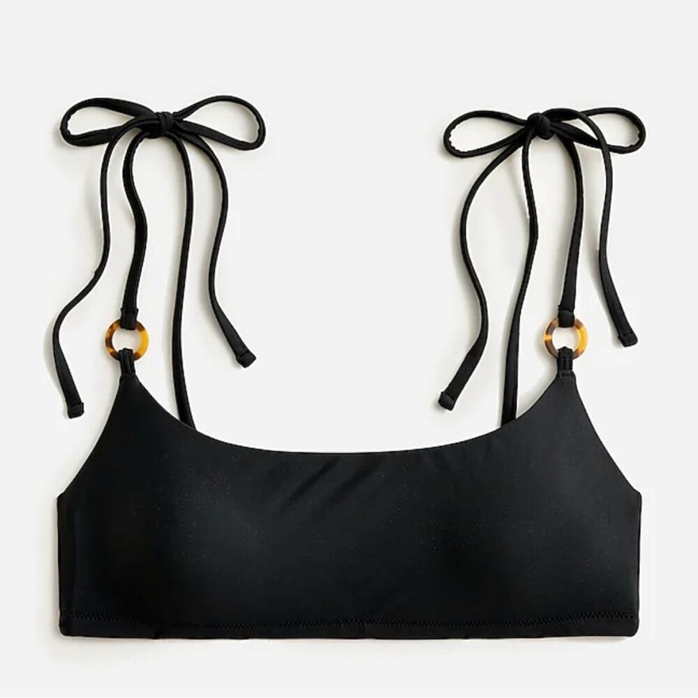 NEW J. Crew O-ring Tie-Shoulder Bikini Top in Black Women's 3X $72 BF175